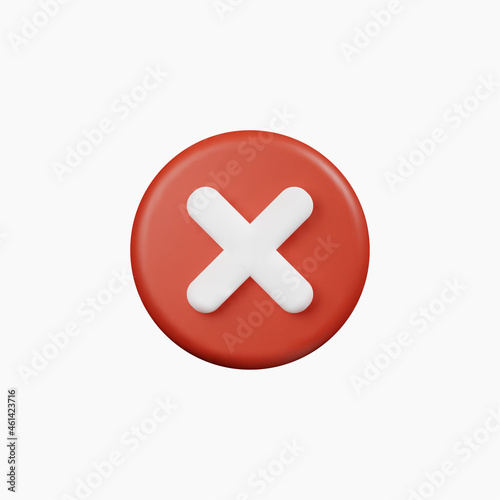 3D render rejection cross icon isolated on white background vector illustration. Error or fail concept.