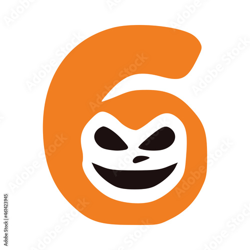 Number 6 mad character, Halloween monster doodle clip art