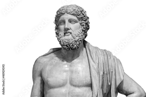 Marble statue of greek god Zeus isolated on white background