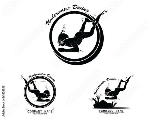 Underwater diver logo silhouette set collection