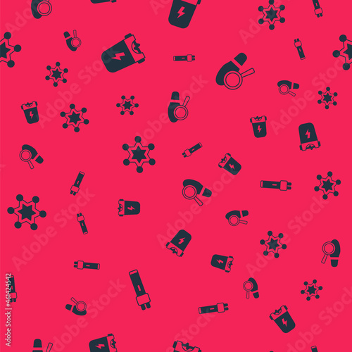 Set Police electric shocker, , Hexagram sheriff and Footsteps on seamless pattern. Vector