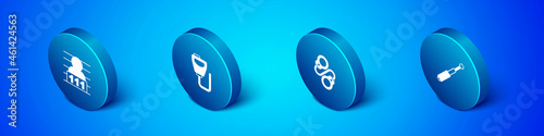 Set Isometric Suspect criminal, Handcuffs, Telescopic baton and Walkie talkie icon. Vector