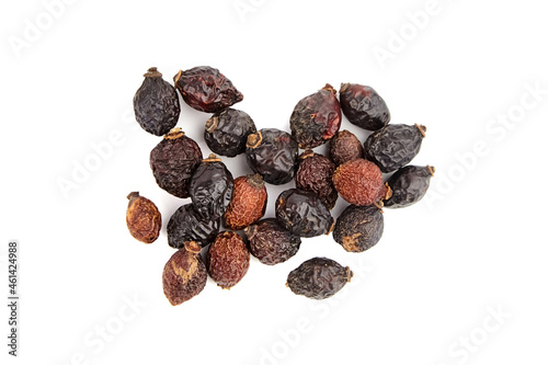 Dried rose hip fruits herbal tea isolated on white