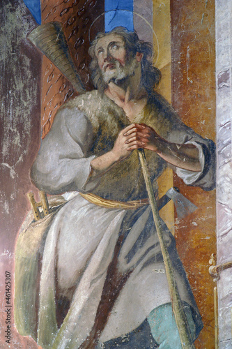 Saint Wendelin of Trier, fresco on the altar of St. Isidore in the church of St. Clare of Assisi in Zagreb, Croatia photo