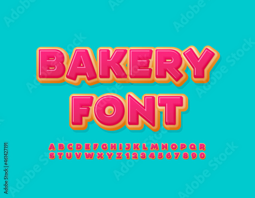 Vector Bakery Font. Delicious Donut Alphabet Letters and Numbers set