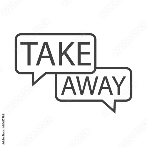 Logotipo con texto Take Away en silueta de 2 burbujas de habla con lineas en color gris