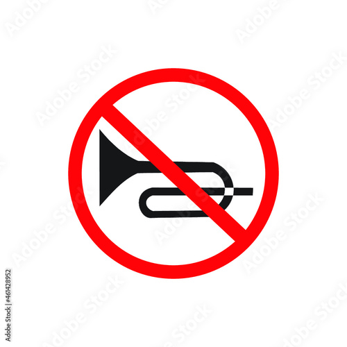 No horn, trumpet prohibition sign, vector illustration. photo