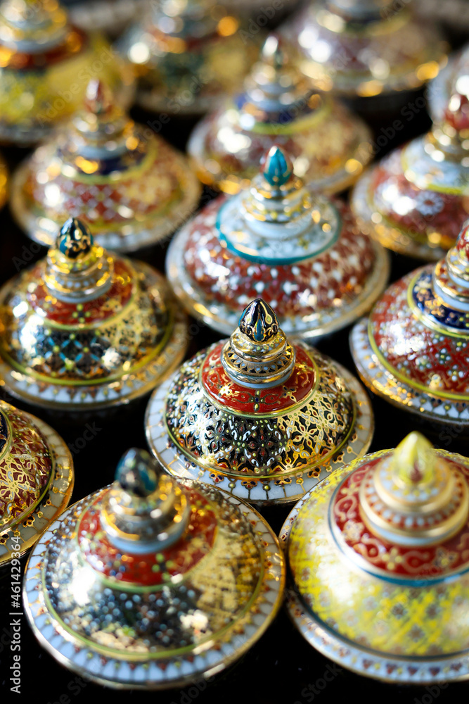 Assortment of colorful benjarong-traditionnal thai ceramic