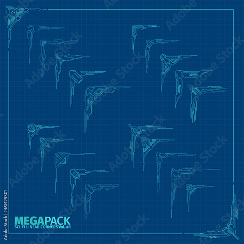 Set of linear high-tech corners for decoration window interface design megapack volume one