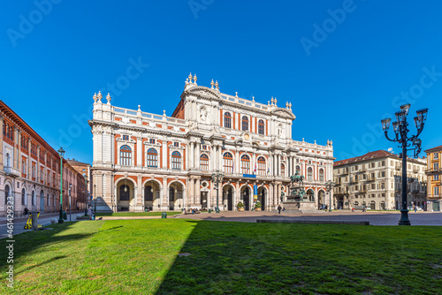 Turin, Italy. March 1st, 2021. National Museum of the Italian Risorgimento housed in the Palazzo Carignano in Turin in Piazza Carlo Alberto.