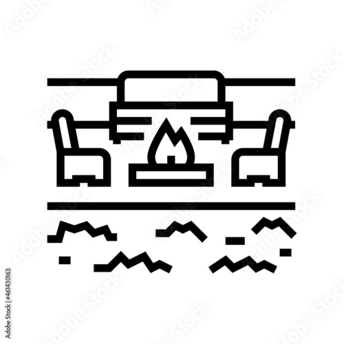 outdoor living furniture and fireplace line icon vector. outdoor living furniture and fireplace sign. isolated contour symbol black illustration