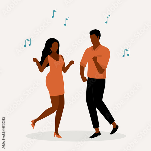 Young Black Man And Woman Dancing Together During A Party Night.