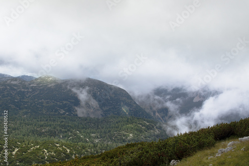 View to the cloudy top of the mountains in Upper-Austria, Salzkammergut
