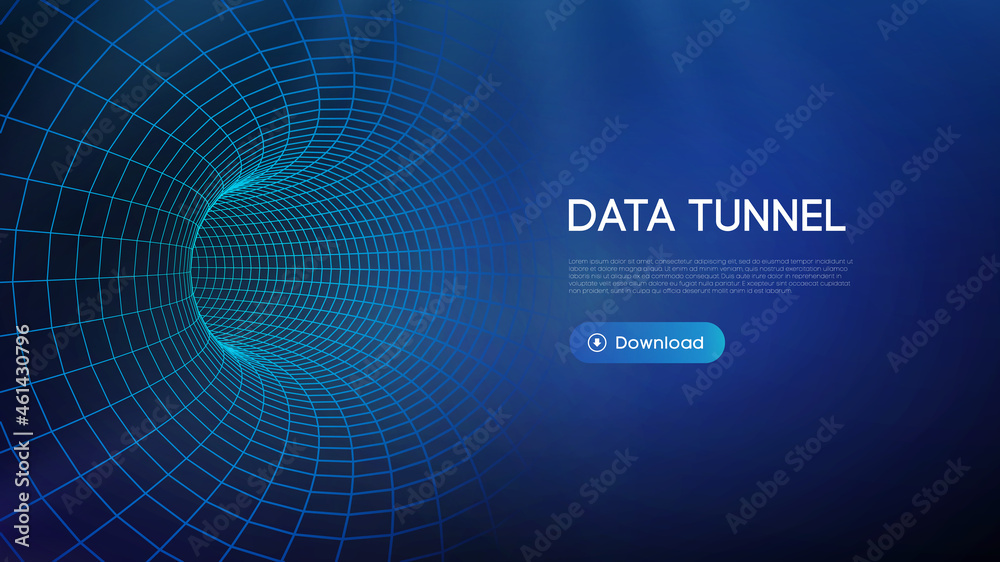 Big data tunnel vector illustration. Abstract digital background. Computer data tunnel technology. Sorting data and network security. Innovation technology business abstract background. - obrazy, fototapety, plakaty 