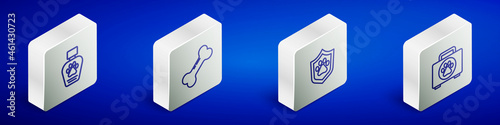 Set Isometric line Pet shampoo, Dog bone, Animal health insurance and first aid kit icon. Vector