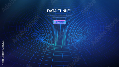 Big data tunnel vector illustration. Abstract digital background. Computer data tunnel technology. Sorting data and network security. Innovation technology business abstract background.