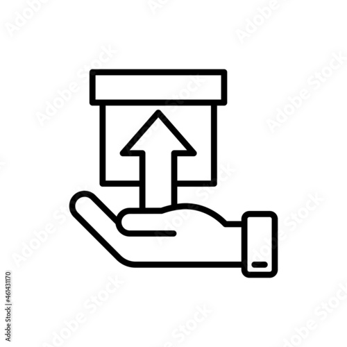 Ready for dispatch thin line icon, hand holding a parcel. Modern vector illustration for delivery service or pick up point.