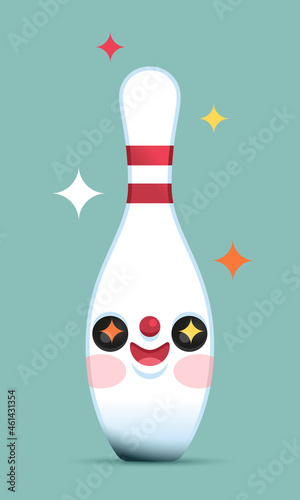 Bowling quille sourire mignon enfant rétro rayures rouge blanc illustration compétition club sport jeu anniversaire événement graphisme
