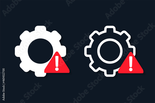 Gear cogwheel icon with exclamation mark. System error. Illustration vector