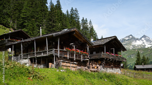 Old small wooden houses in the alps