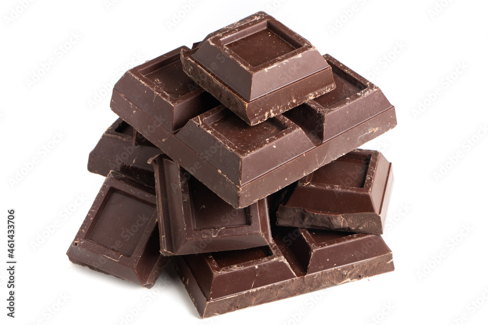 Broken pieces of dark chocolate close up Broken pieces of dark chocolate close up