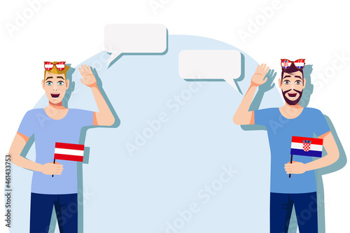Men with Austrian and Croatian flags. Background for the text. Communication between native speakers of the language. Vector illustration.