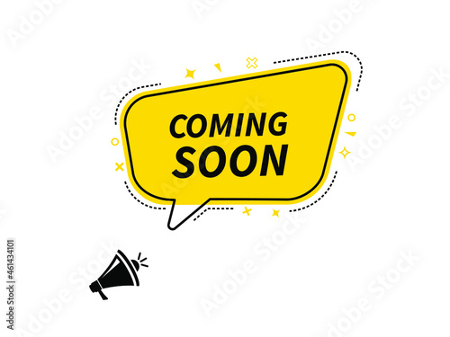 Vector illustration megaphone with Coming soon speech bubble. Loudspeaker. Banner for business, marketing and advertising.