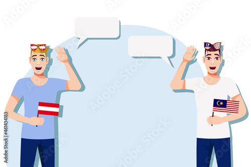 Vector illustration of people speaking the languages of Austria and Malaysia. Illustration of translation, transcription and dialogue between Austria and Malaysia.