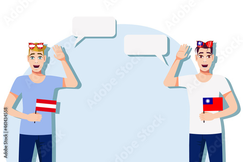 Men with Austrian and Taiwan flags. Background for the text. Communication between native speakers of the language. Vector illustration.