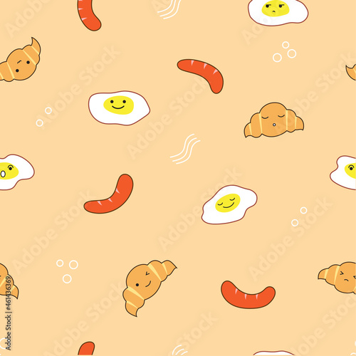 Cute breakfast food cartoon background. Vector illustration. Eps10 vector illustration. Backgrounds and pattern vector. Breakfast cartoon.