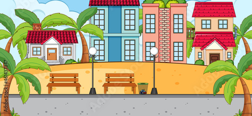Horizontal scene with many houses