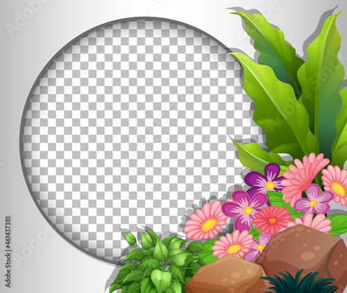 Round frame transparent with pink flowers template