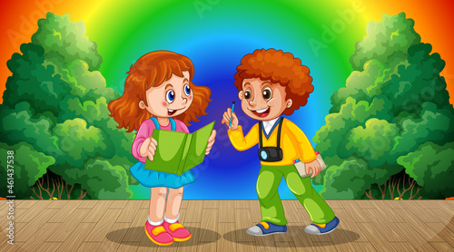Children cartoon character on rainbow gradient background