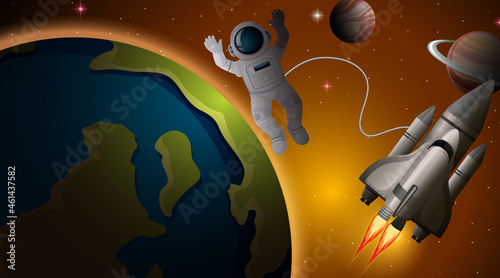 Astronaut and spaceship in space scene