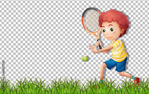 Tennis player cartoon character on transparent background