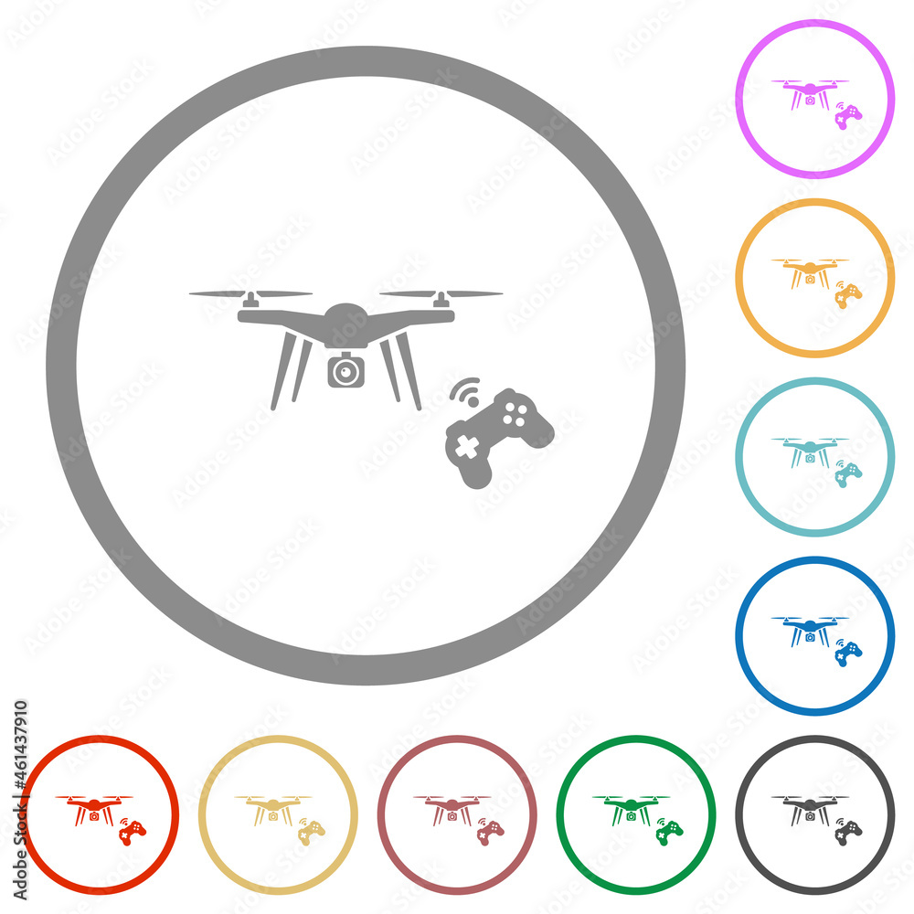 Drone controlling flat icons with outlines Drone controlling flat icons with outlines