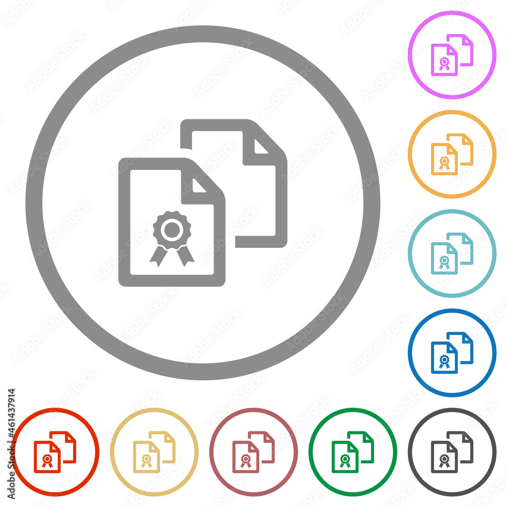 Copy certificate flat icons with outlines Copy certificate flat icons with outlines