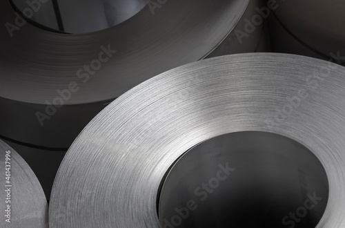 detail of steel coils in warehouse, heavy industries