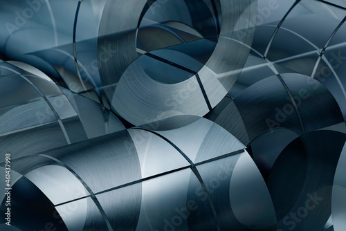 steel coils in warehouse, sylized background, heavy industries photo