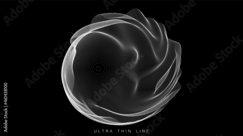 Distorted line spheres. Vector thin line glitch geometry.
