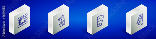 Set Isometric line Painting the house, Tube with paint and brush, Color palette guide and Car painting icon. Vector