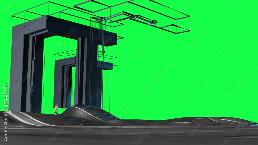 animation of clean futuristic alien sci fi fantasy landscape - 3d rendering on green screen
