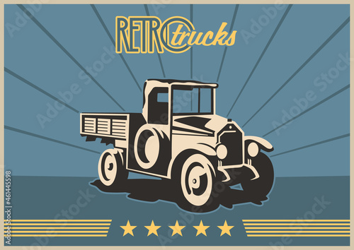 1910s, 1920s Truck, Bootlegger's Lorry, Retro Truck Advertising Posters Style Illustration  photo