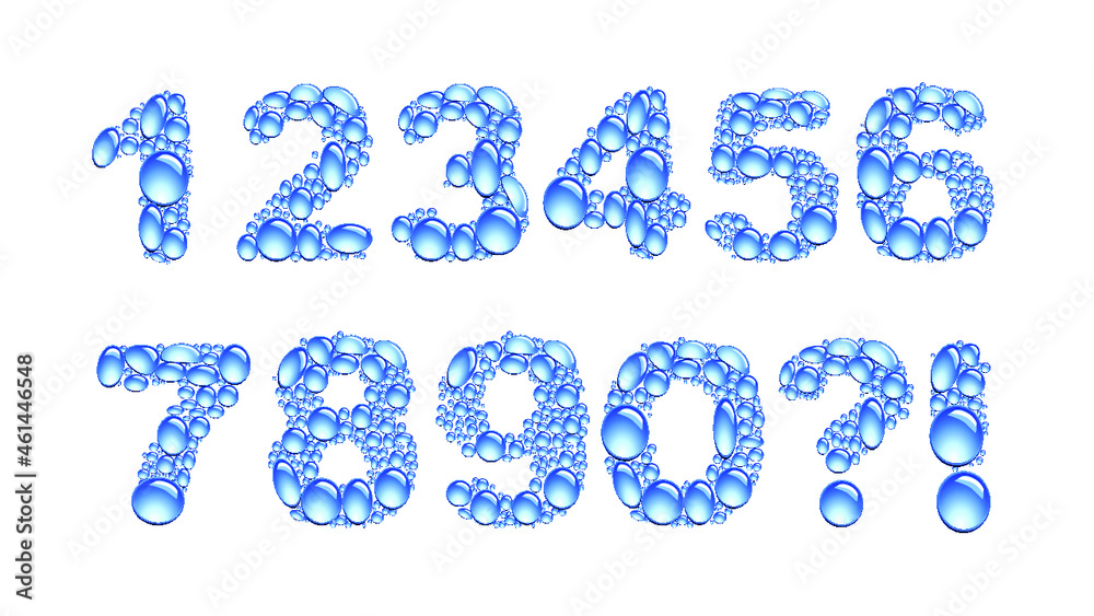 Vector water font numbers set. Bubble water number set. Vector water font numbers set. Bubble water number set.
