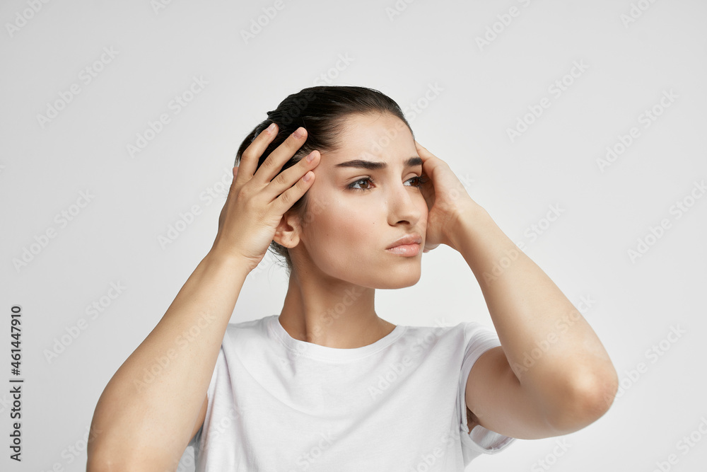 woman with headache health problems emotions Studio woman with headache health problems emotions Studio