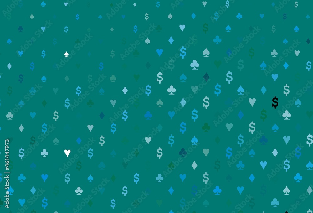 Light blue, green vector background with cards signs.