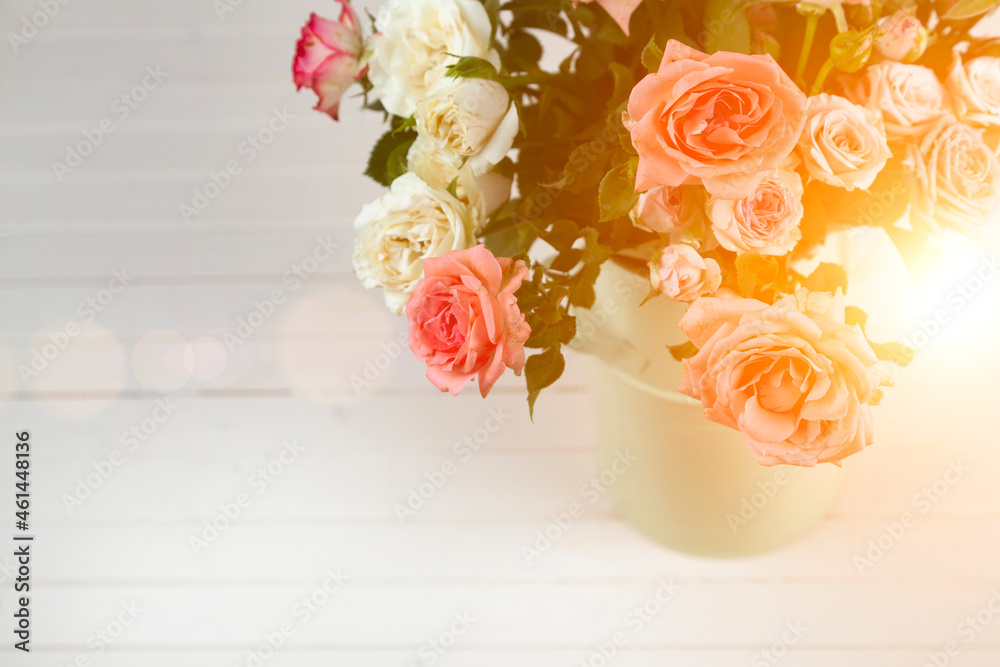 Obraz premium Bouquet of pink roses. Beautiful card.