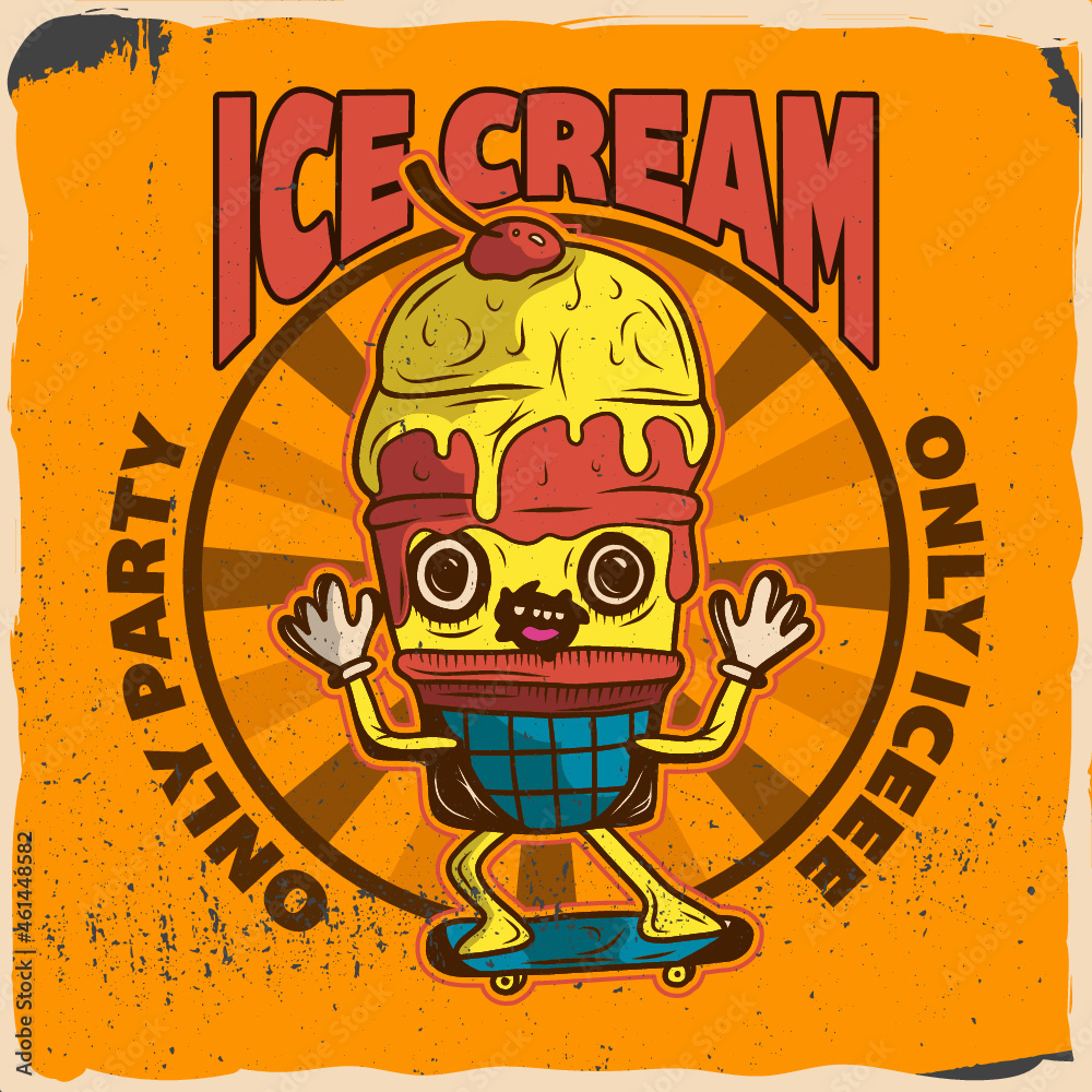 Ice cream an a skateboard, t-shirt design
