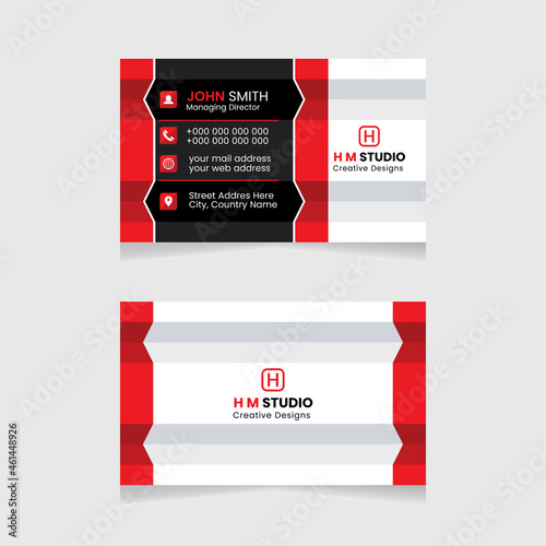 Vector modern creative simple and clean business card design, red abstract unique luxury and professional name card design, print ready corporate and brand identity design.