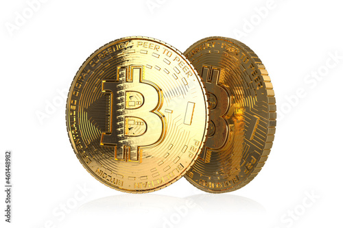 Bitcoin gold coin on white background, virtual cryptocurrency, 3d illustration